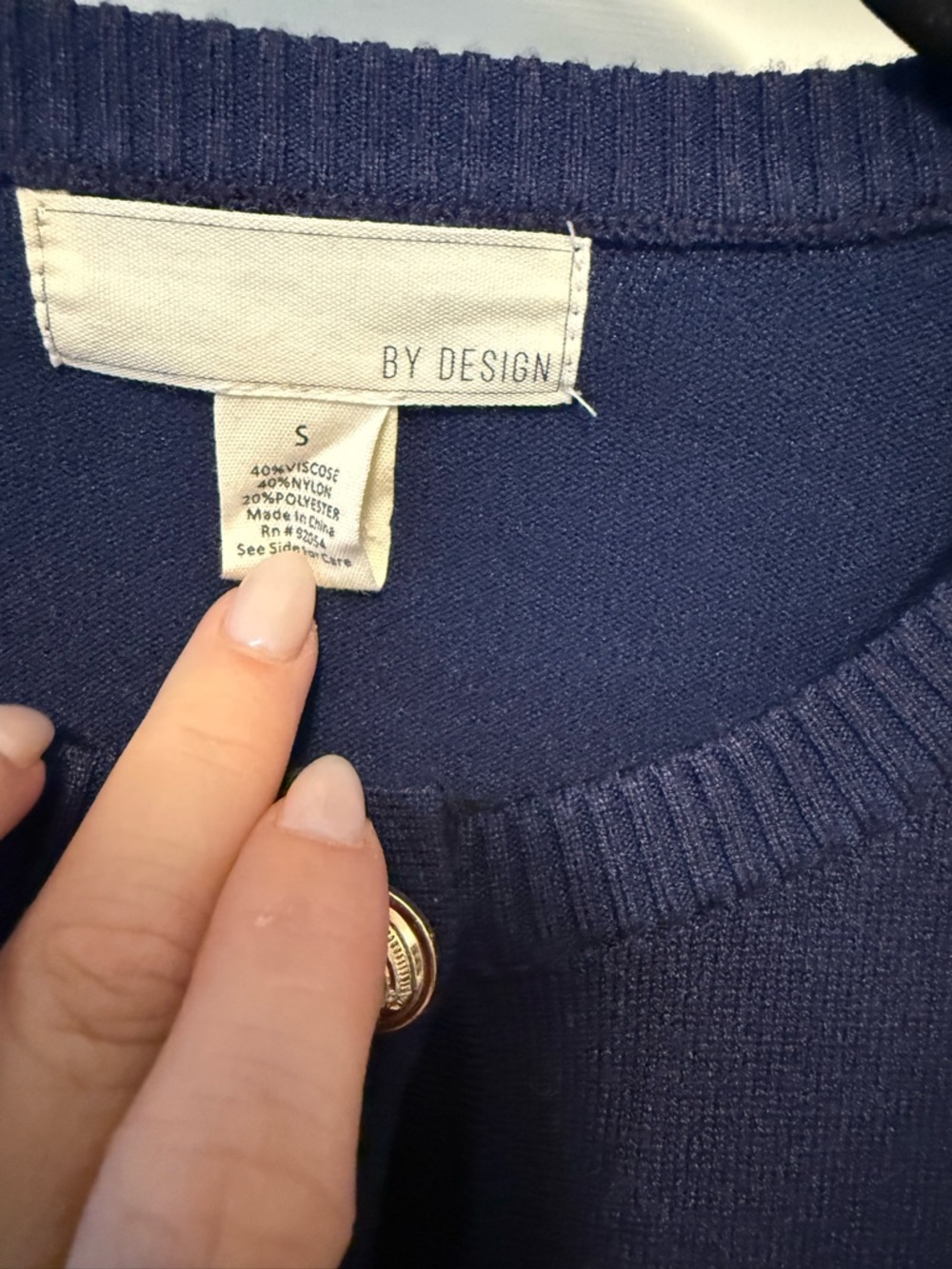 Women's Navy Crewneck Button-Front Sweater with Chest Pockets - Picture 5 of 5